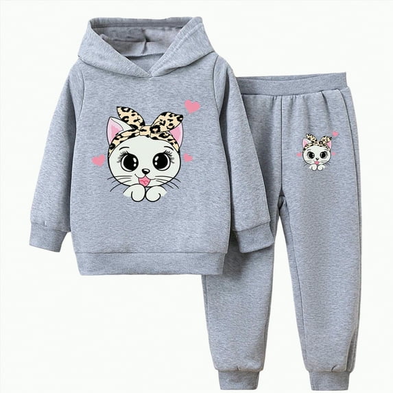 UAYOTSE Girls Comfortable and Warm Set Cute Cartoon Print Long Sleeved Hoodie Pants Casual Two Piece Set,Sizes 3-4 Years