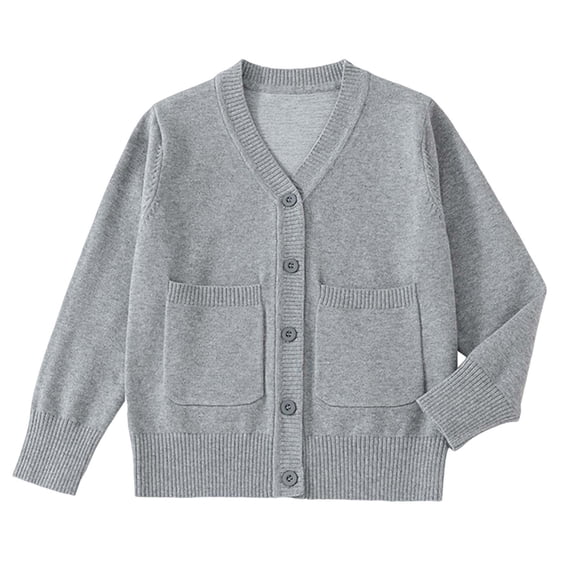UAYOTSE Girls Crewneck Cardigan Long Sleeve Children Button Cotton Sweater Uniform Sweaters for Little Girls(5-7 Years,I391-Light Gray)
