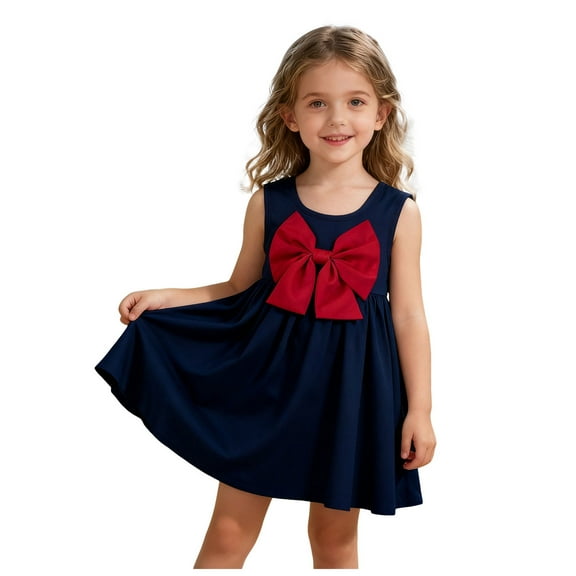 UAYOTSE Girls Dress Ruffle Sleeveless Backless Bowknot Kids Baby Casual Dresses,Sizes 5-6 Years