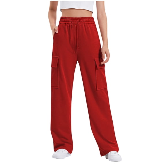 UAYOTSE Girls Kids Cargo Sweatpants Wide Straight Leg Jogger Pants(13-14 Years,R10-Brick Red)