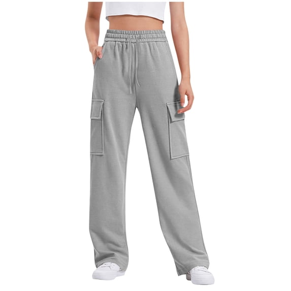 UAYOTSE Girls Kids Cargo Sweatpants Wide Straight Leg Jogger Pants(6-7 Years,R12-Grey)