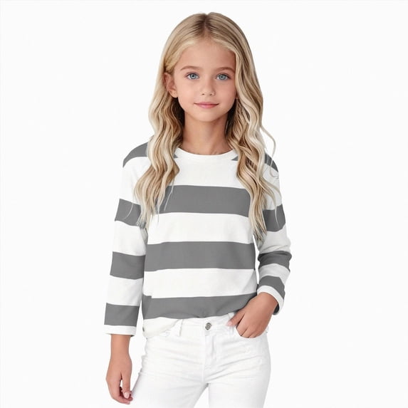 UAYOTSE Girls Kids Striped Long Sleeve Top Crew Neck Classic Print School Everyday Casual Outfit Fall,Sizes 9-10 Years