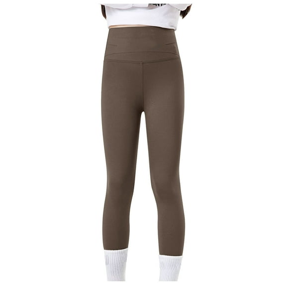 UAYOTSE Girls Leggings Dance Active Pants Casual Tights Stretch Ankle Length for Kid Teens Yoga Running(12-14 Years,Coffee)