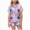 thumbnail image 1 of UAYOTSE Girls Lightweight Satin Sleep Outfit, Collared Button‑Front Short‑Sleeve Top and Matching Shorts, Usable Pjs for Sleepovers and Home Relaxation Size 6-7 Years, 1 of 5