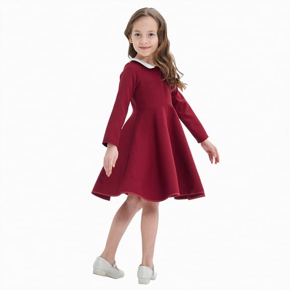 UAYOTSE Girls Long Sleeve Dress Casual Vintage Swing Party Dress Age 3 14 Years,Sizes 2-3 Years
