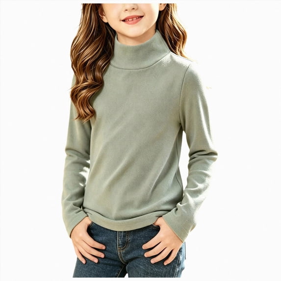 UAYOTSE Girls Long Sleeve Mock Neck Shirt Solid Color Stretchy Soft Base Layer Underwear Top