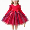 thumbnail image 1 of UAYOTSE Girls Long Sleeve Rainbow Tulle Dress 2 3 4 5 6 Years Rib Knit Top Sequin Star Mesh Skirt With Bow Decor for Birthday Party, 1 of 9