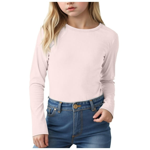 UAYOTSE Girls Long Sleeve Ruffle T-Shirts, Basic Crewneck Everyday Tops(R79-Light Purple,9-10 Years)