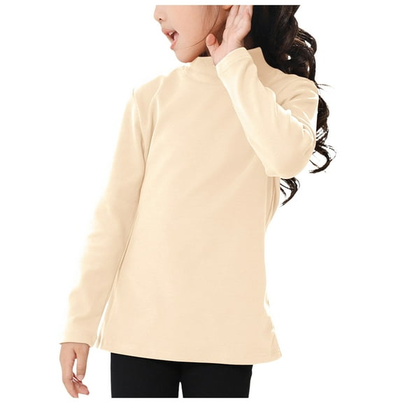 UAYOTSE Girls Long Sleeve T-Shirts Kids Soft Cotton Basic Layering Tee Tops Undershirts(R10-Beige,7-8 Years)