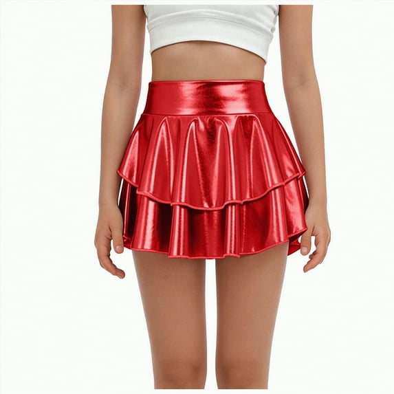 UAYOTSE Girls Metallic Skater Skort Kids High Waisted Shiny Dance Scooter Skirt,Sizes 10-12 Years