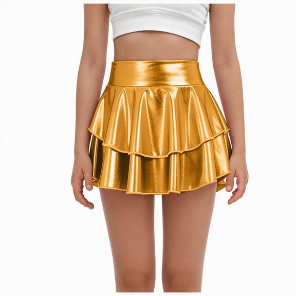 UAYOTSE Girls Metallic Skater Skort Kids High Waisted Shiny Dance Scooter Skirt,Sizes 4-5 Years