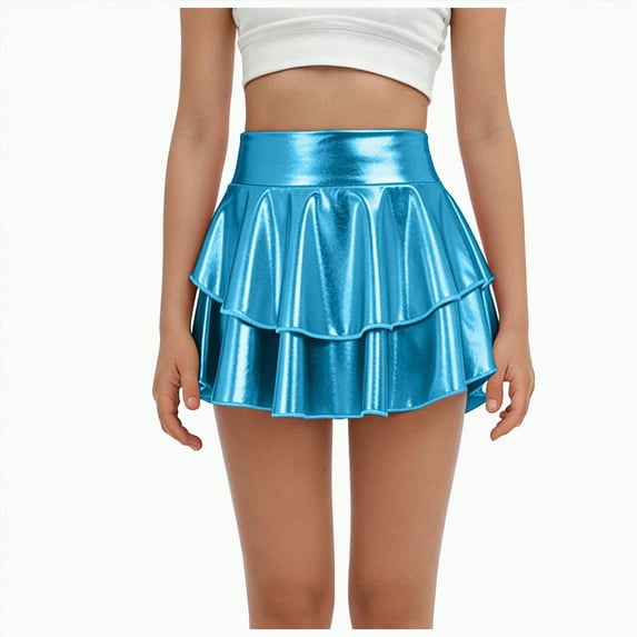 UAYOTSE Girls Metallic Skater Skort Kids High Waisted Shiny Dance Scooter Skirt,Sizes 4-5 Years