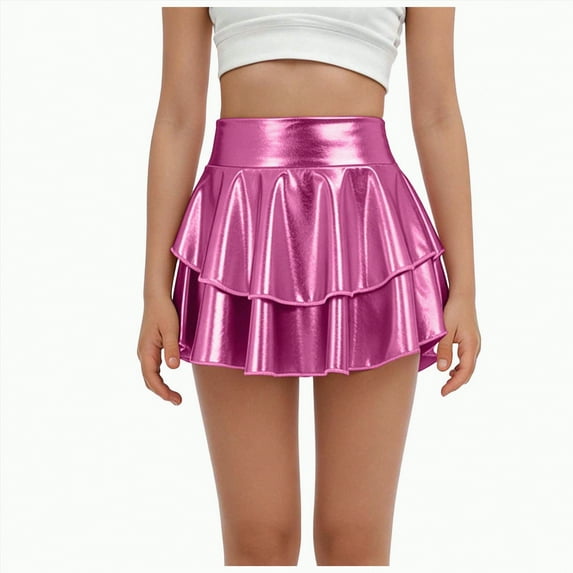 UAYOTSE Girls Metallic Skater Skort Kids High Waisted Shiny Dance Scooter Skirt,Sizes 5-6 Years