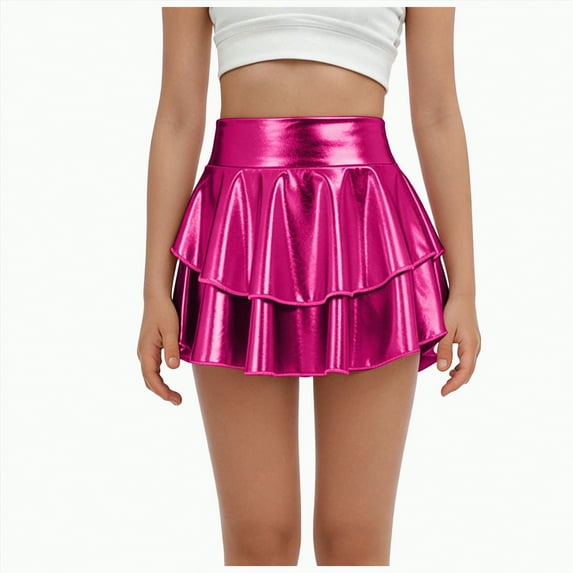 UAYOTSE Girls Metallic Skater Skort Kids High Waisted Shiny Dance Scooter Skirt,Sizes 5-6 Years