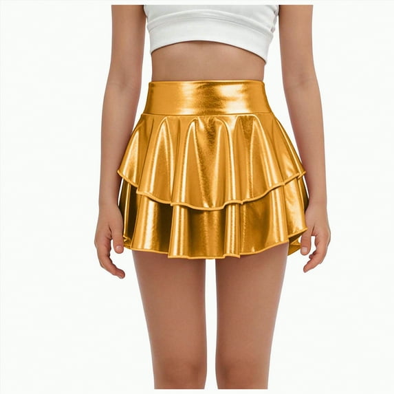 UAYOTSE Girls Metallic Skater Skort Kids High Waisted Shiny Dance Scooter Skirt,Sizes 5-6 Years