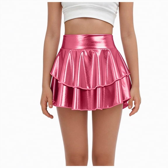 UAYOTSE Girls Metallic Skater Skort Kids High Waisted Shiny Dance Scooter Skirt,Sizes 7-8 Years