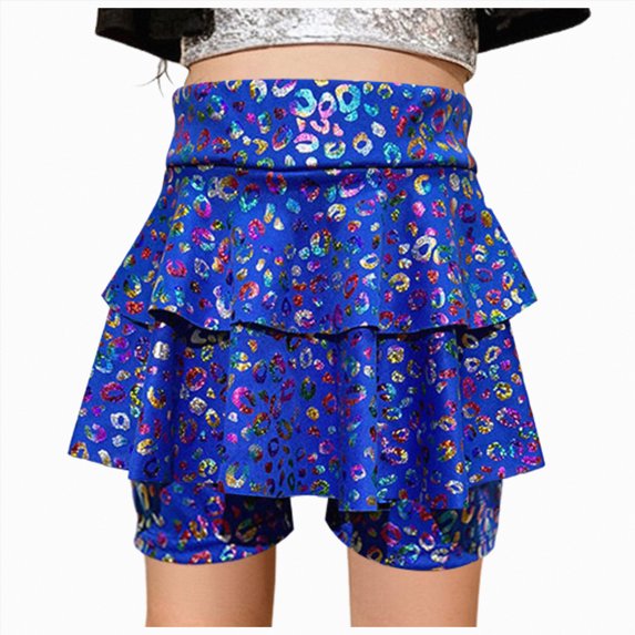 UAYOTSE Girls Metallic Skirt with Built-in Shorts Ruffle A Line Skirt for Girls Party Birthday,Sizes 3-4 Years