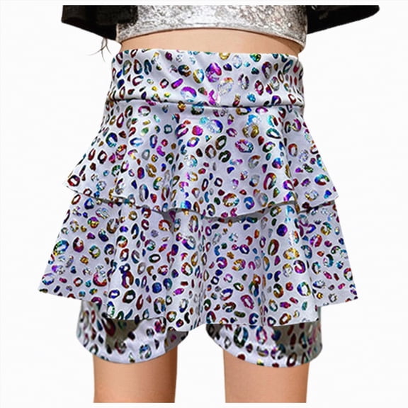 UAYOTSE Girls Metallic Skirt with Built-in Shorts Ruffle A Line Skirt for Girls Party Birthday,Sizes 9-10 Years