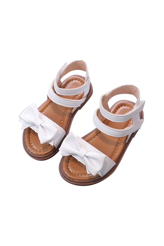 Girls Open Toe Sandals Cute Bow Decor Flat Summer Shoes Lightweight for Casual Daily Use,Sizes 12