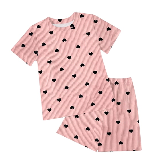 UAYOTSE Girls Outfit Kid Girl Summer Kid Clothes Infant Spring Short Sleeve Shirt Tops Cute Shorts Set School Wear,Sizes 5-6 Years