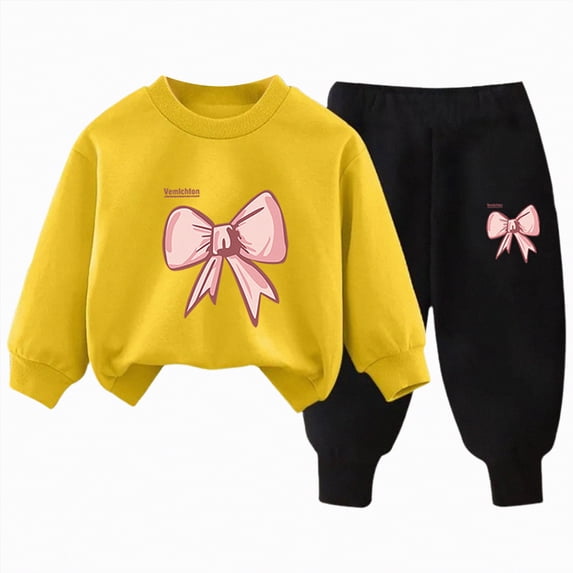 UAYOTSE Girls Outfit Sets 2 Pieces Long Sleeve Pullover Printed Girls Clothing Sets Orange Size 6 T,Sizes 3-4 Years