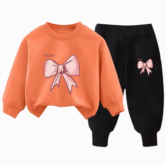 UAYOTSE Girls Outfit Sets 2 Pieces Long Sleeve Pullover Printed Girls Clothing Sets Orange Size 6 T,Sizes 6-7 Years