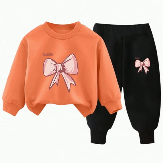 UAYOTSE Girls Outfit Sets 2 Pieces Long Sleeve Pullover Printed Girls Clothing Sets Orange Size 6 T,Sizes 6-7 Years