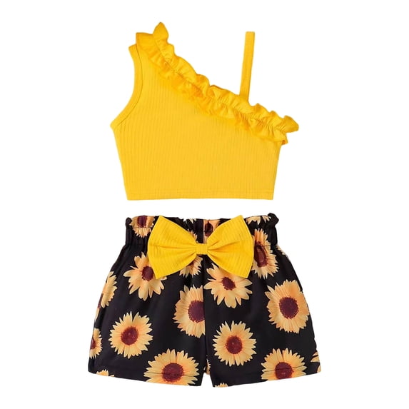 UAYOTSE Girls Outfit Summer Clothes Spring Short Sleeve Shirt Tops Cute Shorts Set Children's Gift,Sizes 6-7 Years