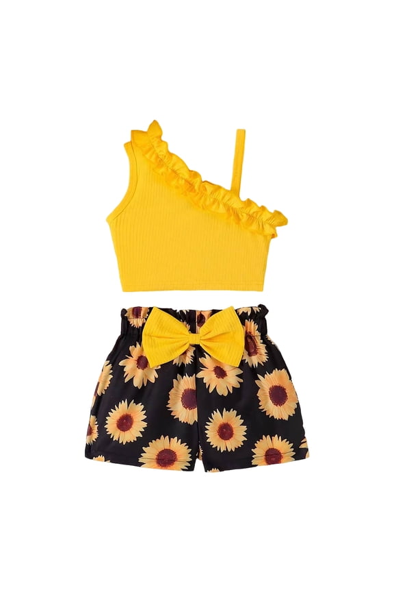 Girls Outfit Summer Clothes Spring Short Sleeve Shirt Tops Cute Shorts Set Children's Gift,Sizes 6-7 Years