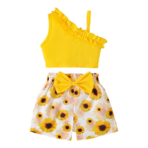 UAYOTSE Girls Outfit Summer Clothes Spring Short Sleeve Shirt Tops Cute Shorts Set Children's Gift,Sizes 6-7 Years