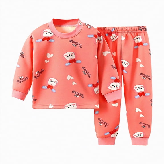 UAYOTSE Girls Pants Comfortable Soft Fashionable Cartoon Print Plush Warm Pajamas Set,Sizes 3-4 Years
