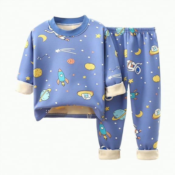 UAYOTSE Girls Pants Comfortable Soft Fashionable Cartoon Print Plush Warm Pajamas Set,Sizes 3-4 Years