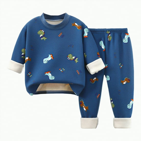 UAYOTSE Girls Pants Comfortable Soft Fashionable Cartoon Print Plush Warm Pajamas Set,Sizes 3-4 Years