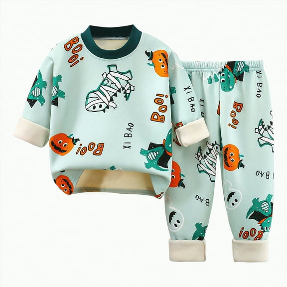 UAYOTSE Girls Pants Comfortable Soft Fashionable Cartoon Print Plush Warm Pajamas Set,Sizes 5-6 Years