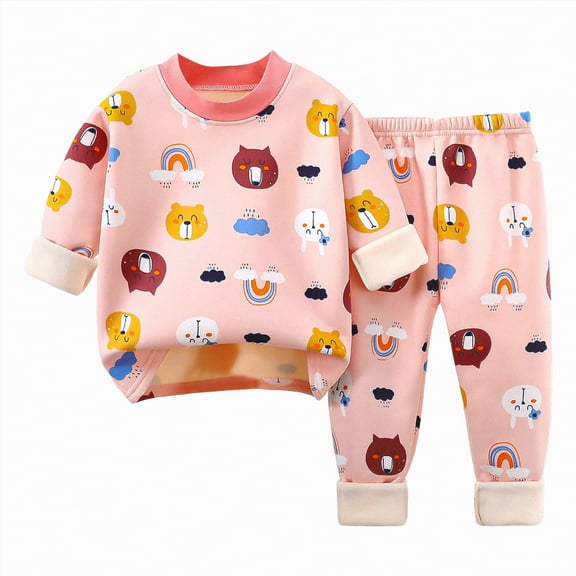 UAYOTSE Girls Pants Comfortable Soft Fashionable Cartoon Print Plush Warm Pajamas Set,Sizes 7-8 Years