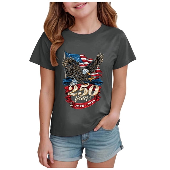 UAYOTSE Girls Patriotic American Flag T Shirts Kids 4th of July Summer Casual Short Sleeve Tops,Sizes 13-14 Years