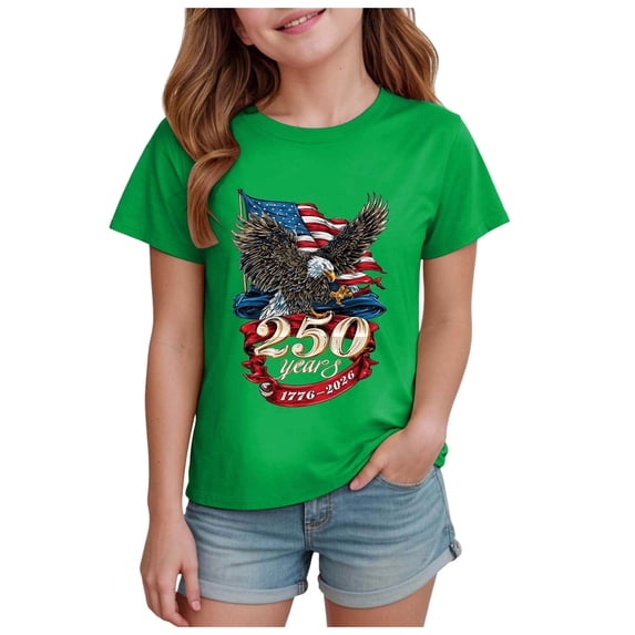 UAYOTSE Girls Patriotic American Flag T Shirts Kids 4th of July Summer Casual Short Sleeve Tops,Sizes 7-8 Years