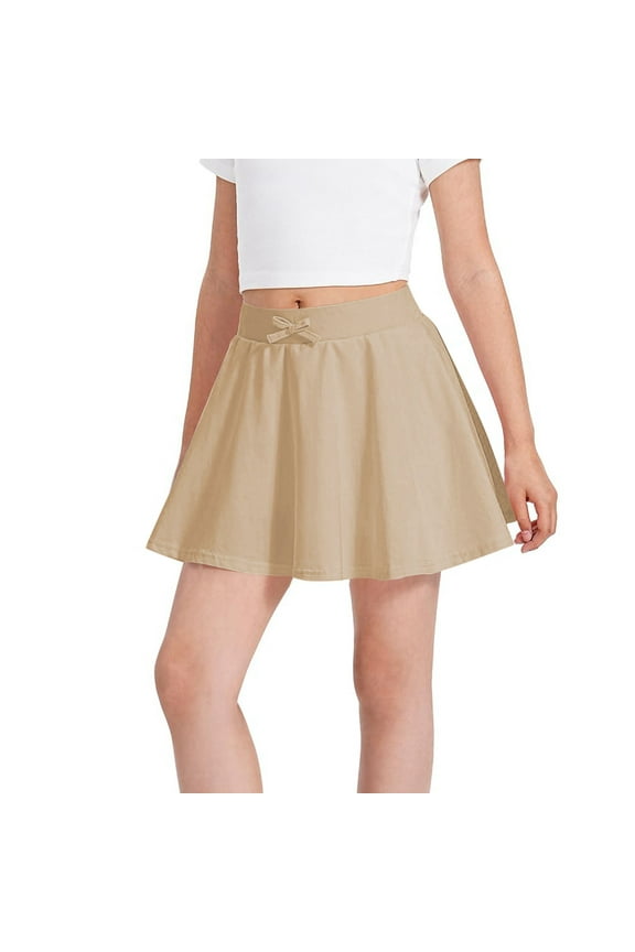 Girls Pleated Mini Skirt High Waist Tennis School Uniform Skirts(11-12 Years,D37-Khaki)