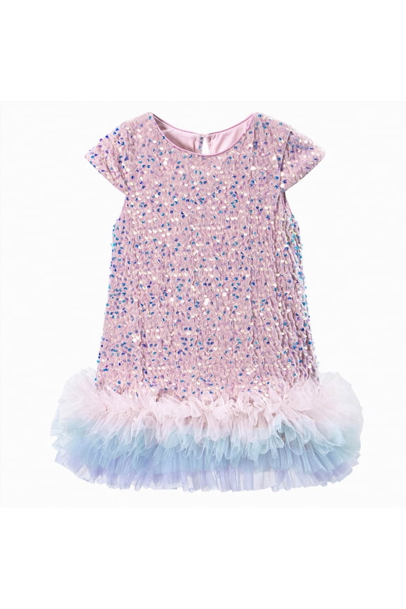 Girls Sequin Dress A Line Sparkly Sleeveless Wedding Gown Party Dresses For Girls,Sizes 6-7 Years