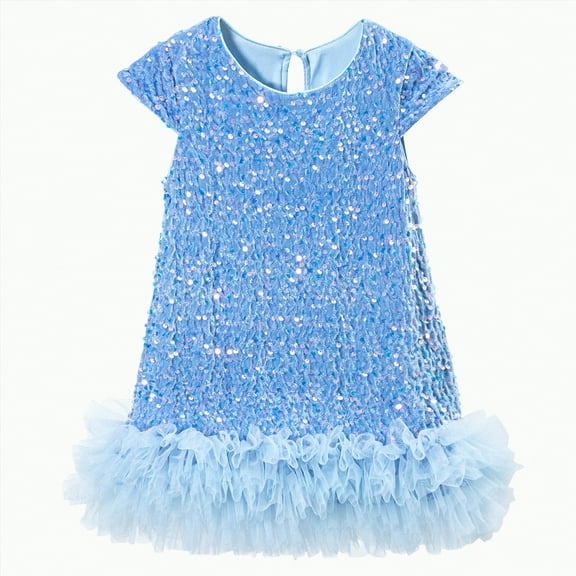 UAYOTSE Girls Sequin Dress A Line Sparkly Sleeveless Wedding Gown Party Dresses For Girls,Sizes 6-7 Years