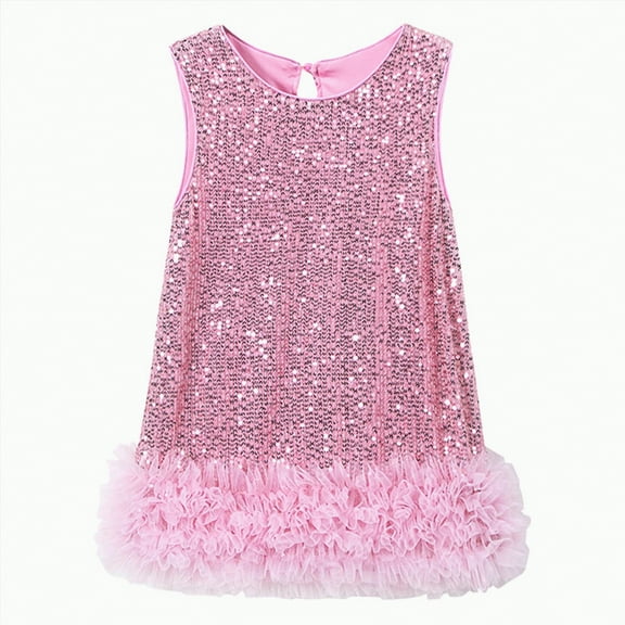 UAYOTSE Girls Sequin Dress A Line Sparkly Sleeveless Wedding Gown Party Dresses For Girls,Sizes 7-8 Years