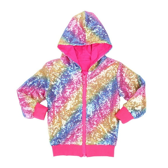 UAYOTSE Girls Sequin Jacket Glitter Long Sleeves Zipper Gradient Bomber Coat, Red 6-7 Years