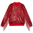 thumbnail image 1 of UAYOTSE Girls Sequin Jackets Bomber Hoodie Jacket Zip Up Coat Sparkle Outwear Birthday Clothes,Red 2-4 Years, 1 of 4