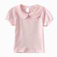 thumbnail image 1 of UAYOTSE Girls Short Sleeve Peter Pan Collar Blouse, Kids Puff Sleeve Solid Color Casual School Top Size 3-6 Months, 1 of 4