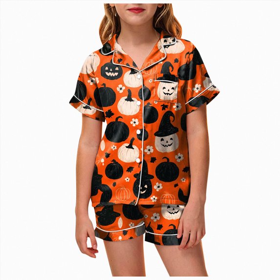UAYOTSE Girls Short Sleeve Satin Pjs Set, Button‑Front Collared Top and Matching Shorts, Kids Sleep Loungewear for Holiday & Everyday Wear Size 10-11 Years