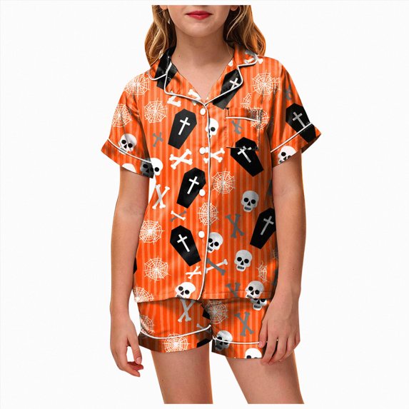 UAYOTSE Girls Short Sleeve Satin Pjs Set, Button‑Front Collared Top and Matching Shorts, Kids Sleep Loungewear for Holiday & Everyday Wear Size 4-5 Years