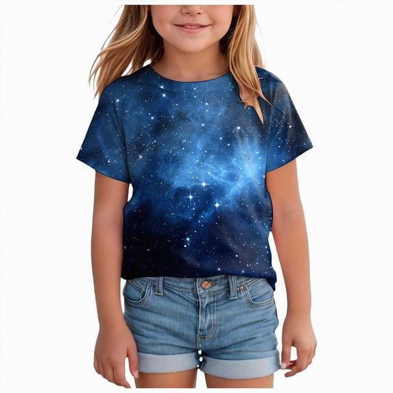 UAYOTSE Girls Short Sleeve Shirts Tie Front Tie Dye Print Summer Tee Tops,Sizes 3-4 Years