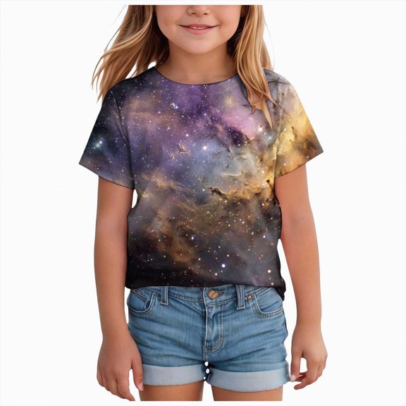 UAYOTSE Girls Short Sleeve Shirts Tie Front Tie Dye Print Summer Tee Tops,Sizes 4-5 Years