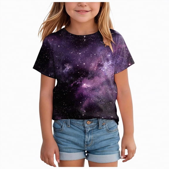 UAYOTSE Girls Short Sleeve Shirts Tie Front Tie Dye Print Summer Tee Tops,Sizes 6-7 Years