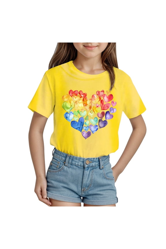 Girls Short Sleeve Shirts Tie Knot Front Crewneck Cute Graphic T Shirts, Appealing to Fashion Forward Girls,13-14 Years Yellow